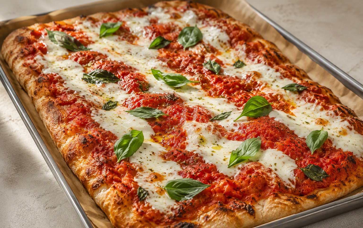 La pinsa Margherita nella teglia